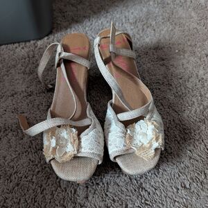 Jellypop Cream Lace Wedge Sandals